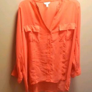 L.N Coral Button Down High Low Top